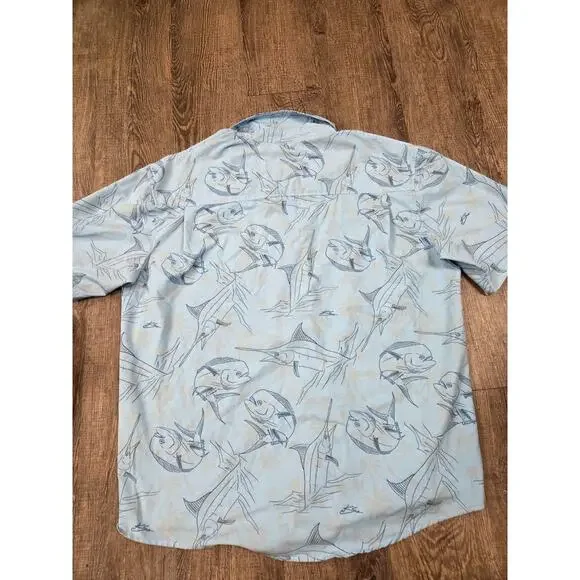 HUK Fishing Kona Blue Short Sleeve Button Front Men's Shirt Size Large - Picture 6 of 6